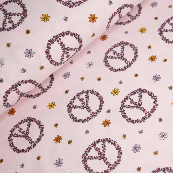 Baumwolljersey Flowers & Peace hellrosa