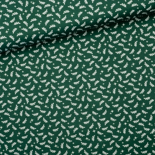 Baumwollwebware Weihnachtsblätter tannengrün