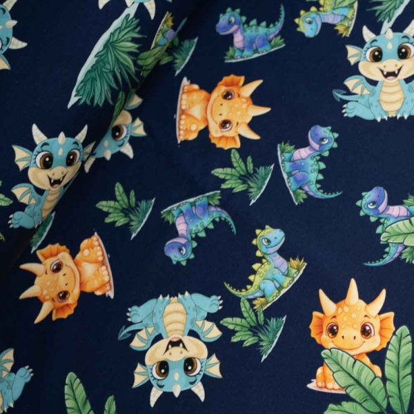 Baumwolljersey Drache & Dino navy