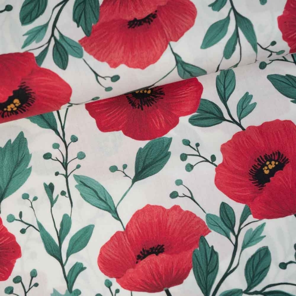 Baumwoll Popeline Mohnblüte weiß