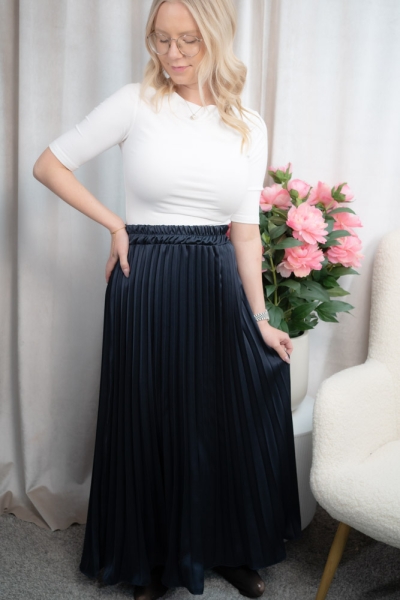 Satin Plisseerock Maxirock navy