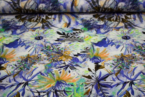 Baumwolljersey Pastel Blume blau-mint Öko Tex 100