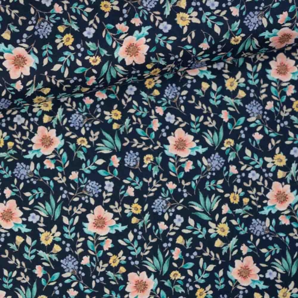 Baumwoll Popeline süße Blümchen navy