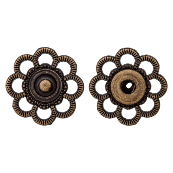 Prym Metall Annähdruckknopf blume 28mm altmessing