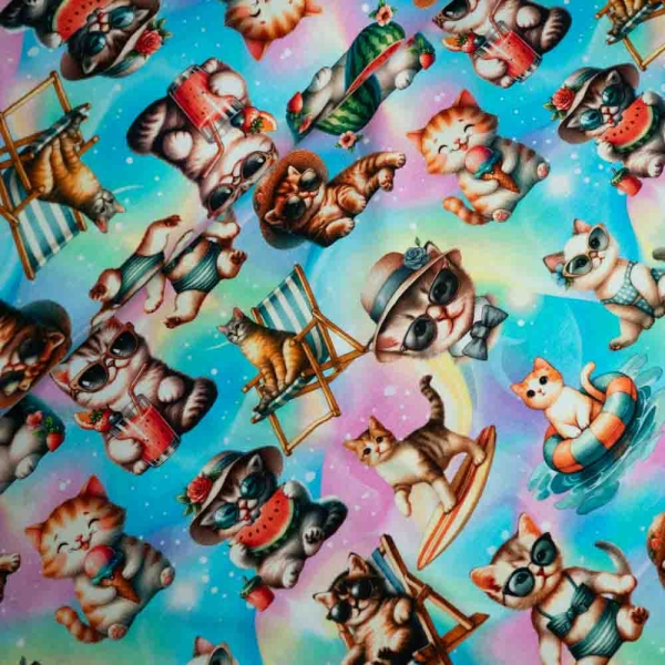 Baumwolljersey Sommer Katzen rosa