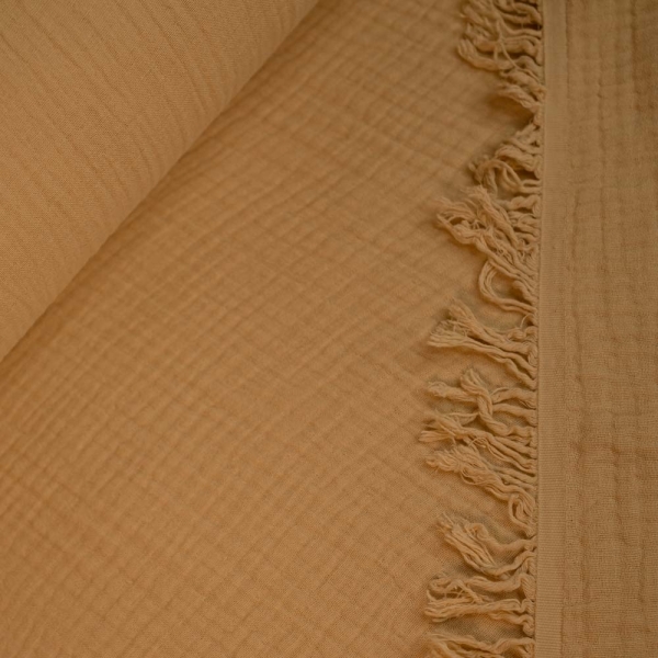 Musselin 4-lagig Fransenbordüre senfgelb