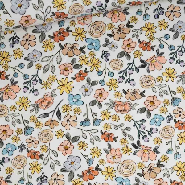 Baumwolljersey Blümchen weiß