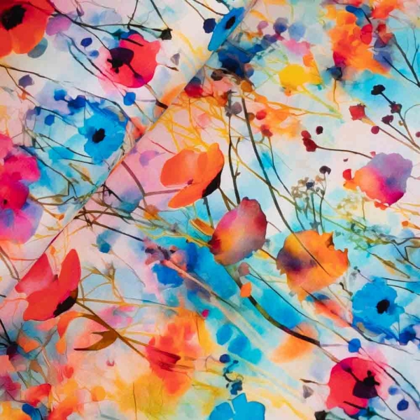 Baumwolljersey Aquarell Mohnblüte rosa