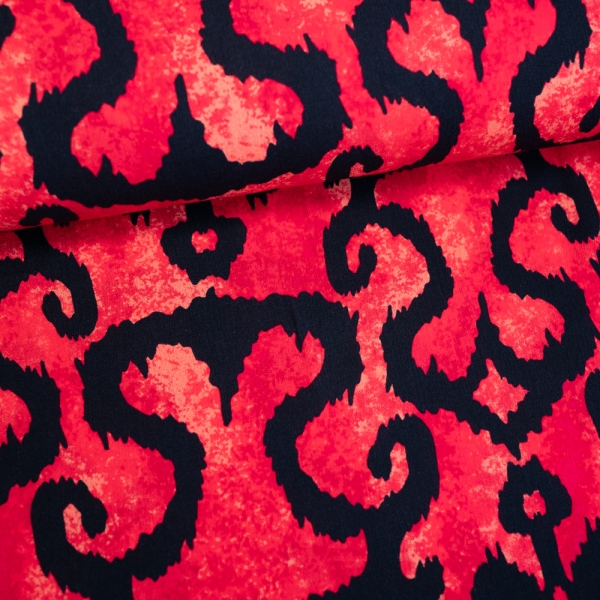 Viskosewebware Crinkle Ornamente rot-schwarz