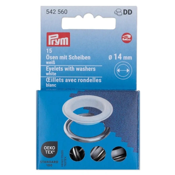 Prym Ösen mit Scheiben 14mm weiß