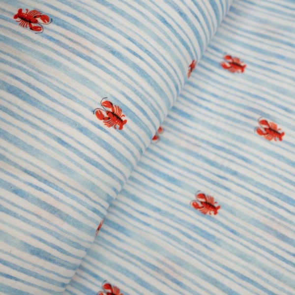 Musselin Double Gauze kleiner Hummer blau