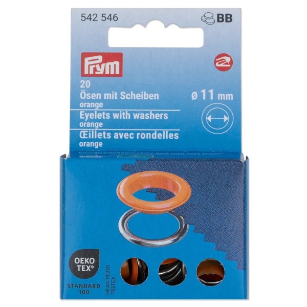 Prym Ösen mit Scheiben 11mm orange