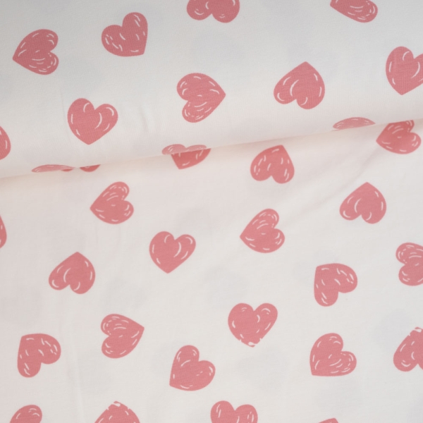 Baumwolljersey süße Herzchen hellbeige