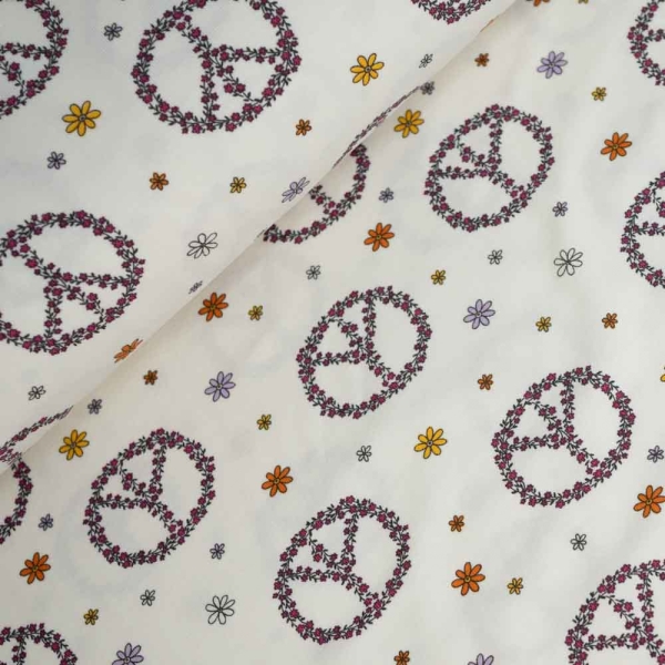 Baumwolljersey Flowers & Peace ecru