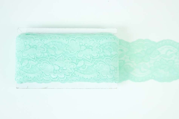 Elastische Spitzenborte Rosen mint 8cm