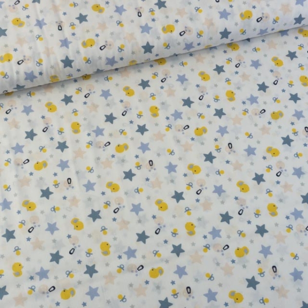 Baumwollwebware Baby-Sterne weiß jeansblau