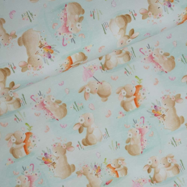 Baumwolljersey niedliche Häschen mint