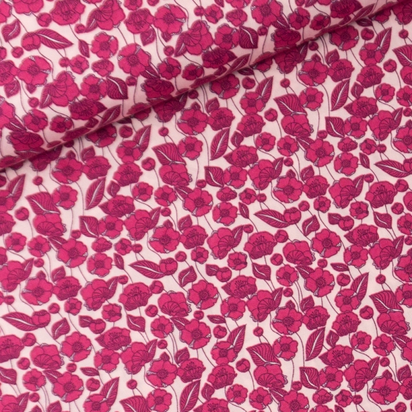 1,80m Zuschnitt Baumwollwebware Kleine Mohnblumen rosa
