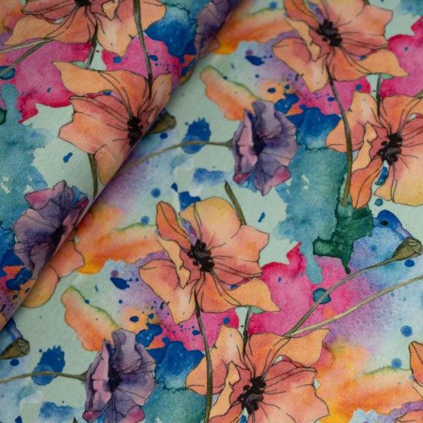 Bamboo Jersey Aquarellblumen mint