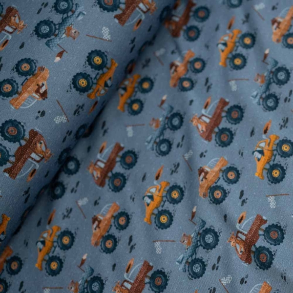 Baumwolljersey kleine Monstertrucks jeansblau