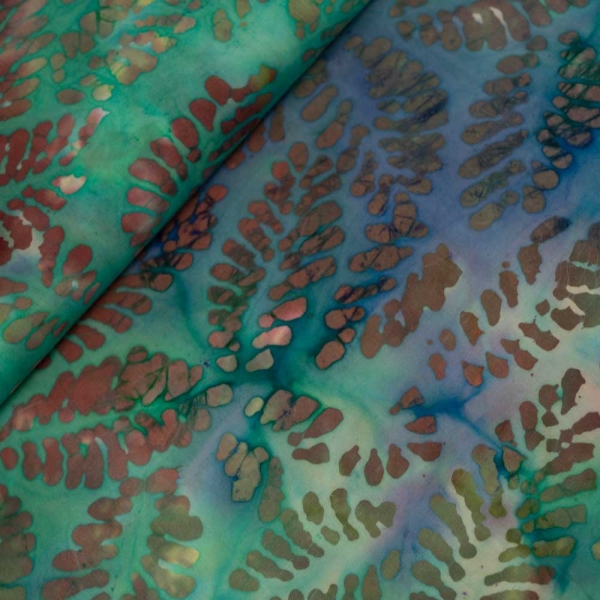 Baumwollwebware Batik Blätter mint