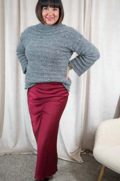 Satinrock maxi Mariella burgundy