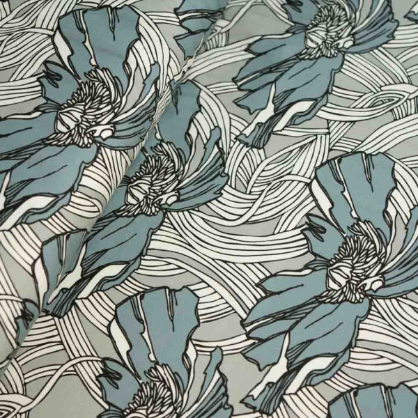 Baumwolljersey Flowerlines grau