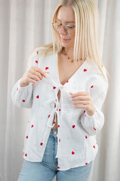 Musselinbluse Herzen Lia rot