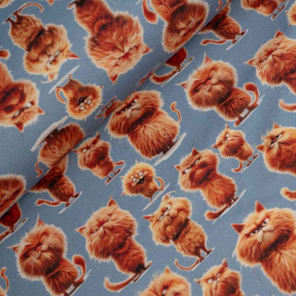 French Terry Sweat Katzen jeansblau