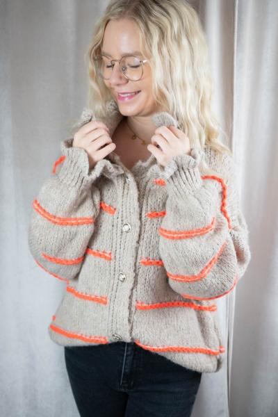 Cardigan mit Rüschenärmel SOFT Stripes beige