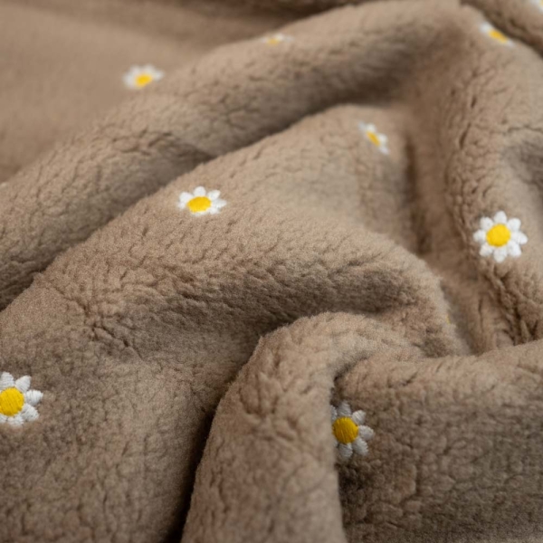 Teddyplüsch bestickt Gänseblümchen beige