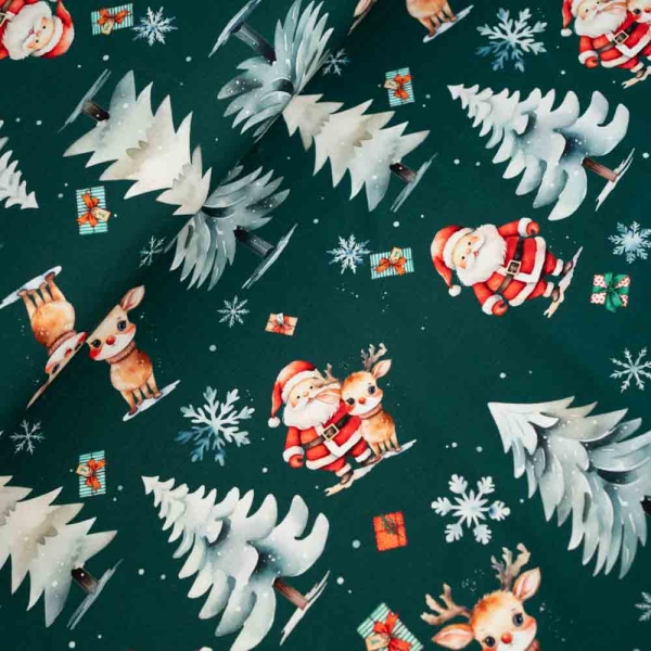 Baumwolljersey Süßer Weihnachtsmann tannengrün