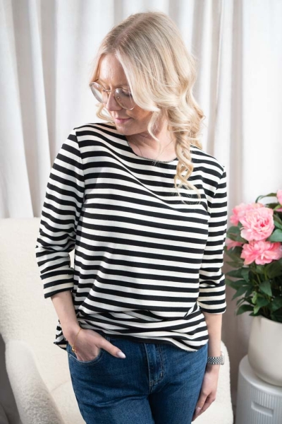 Baumwoll Sweatshirt Streifen schwarz-ecru