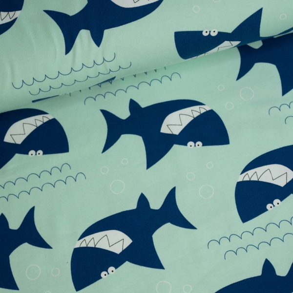 Baumwolljersey Haifisch pastellmint