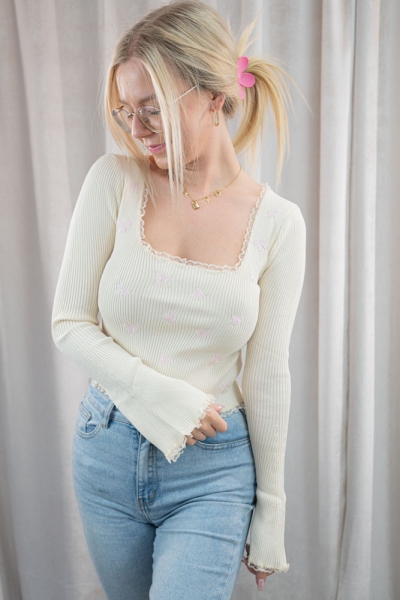 Langarmshirt Rippstrick Schleifen natur