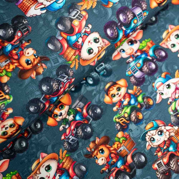 French Terry Sweat Fahrende Tiere anthra