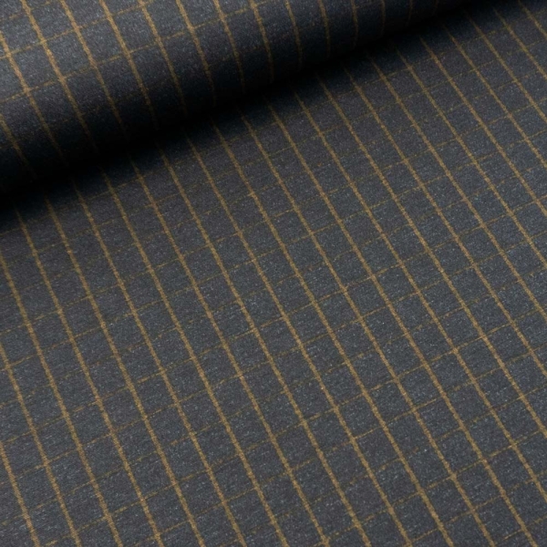 60cm Reststück Romanit Jersey Checks anthrazit-senf