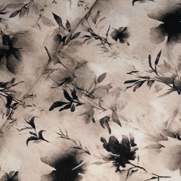 Viskose Leinen Aquarellblätter beige