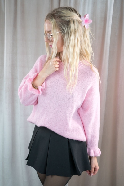 Strickpullover mit Rüschenärmeln rosa