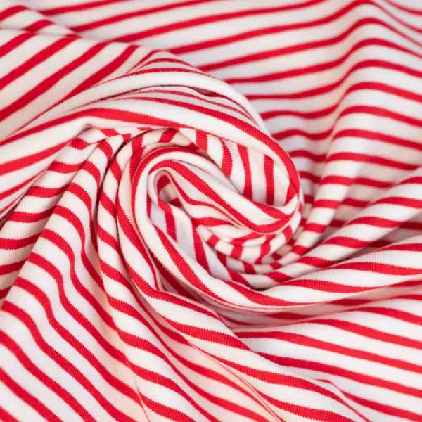 Baumwolljersey Streifen rot-weiß