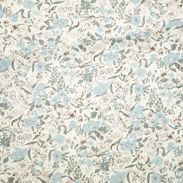 Baumwollwebware Kleine Blumen weiß-blau