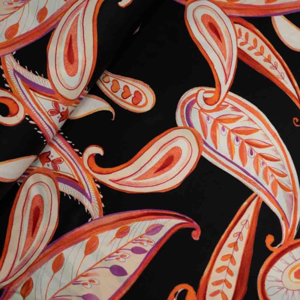 Festtags Viskosesatin Paisley schwarz