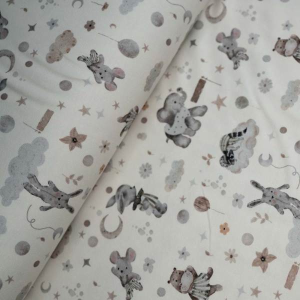 Baumwolljersey süße Tierchen ecru