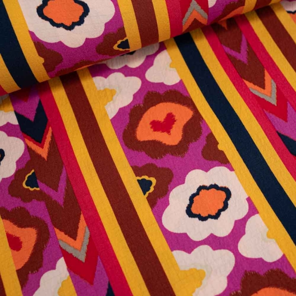 Viskose Stretch Retro Blumen terra