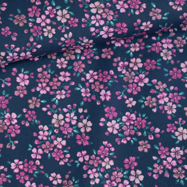 Baumwoll Popeline Berry Blooms navy