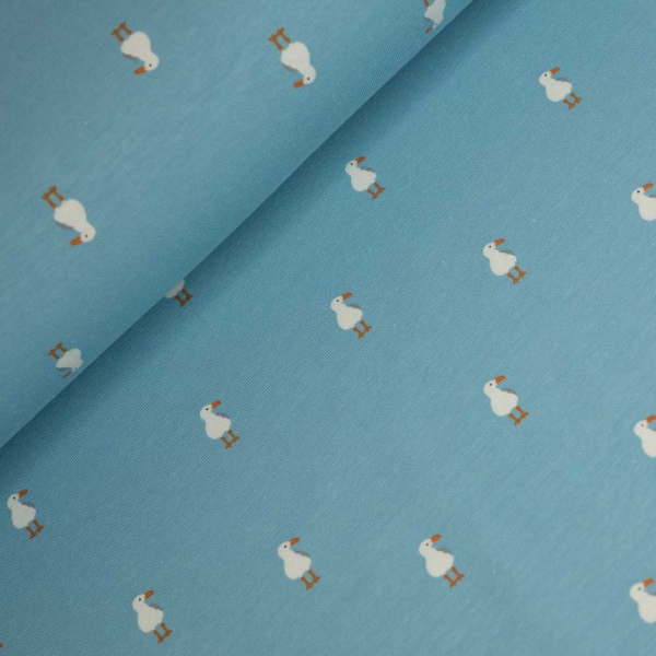 Baumwolljersey Möwen blau