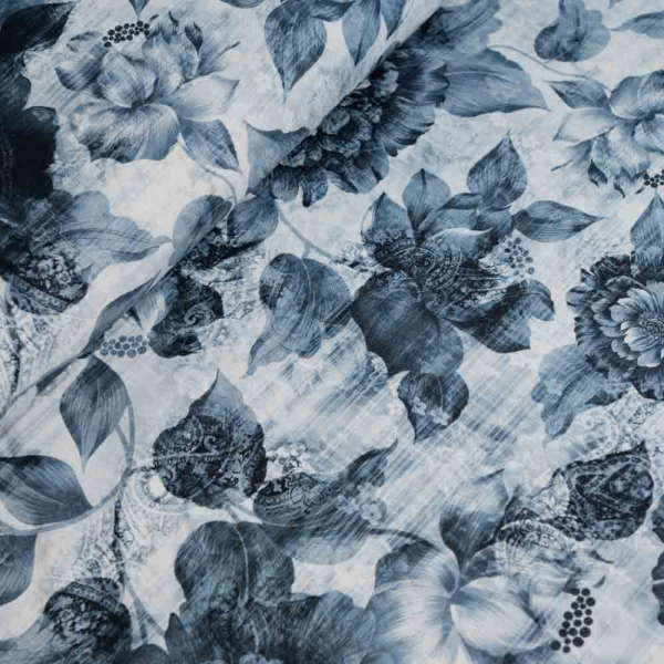 Baumwolljersey Vintage Wildrosen navy