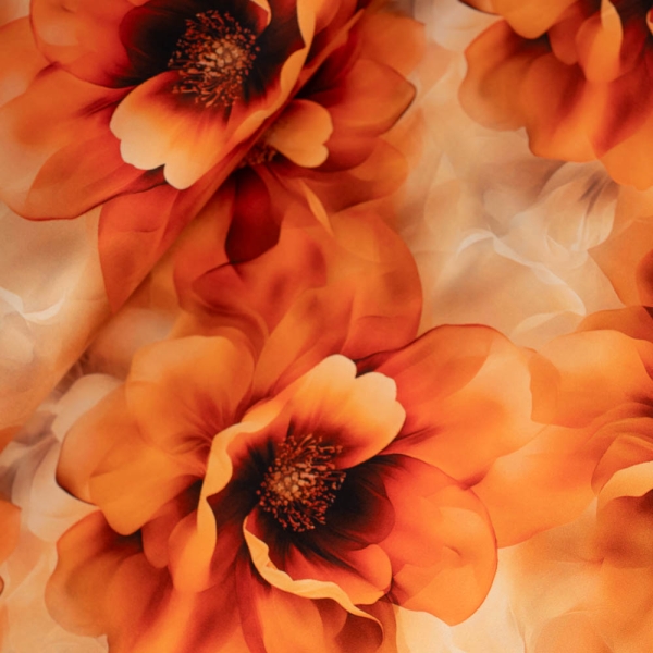 Baumwoll Stretch Blume orange
