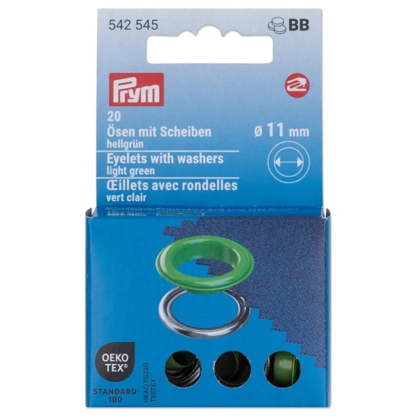 Prym Ösen mit Scheiben 11mm grün