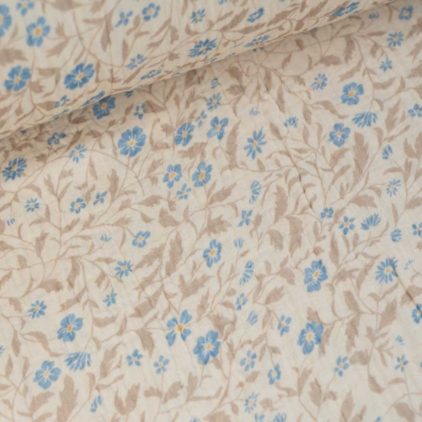 Musselin Double Gauze 250cm Überbreite Blumenranke blau